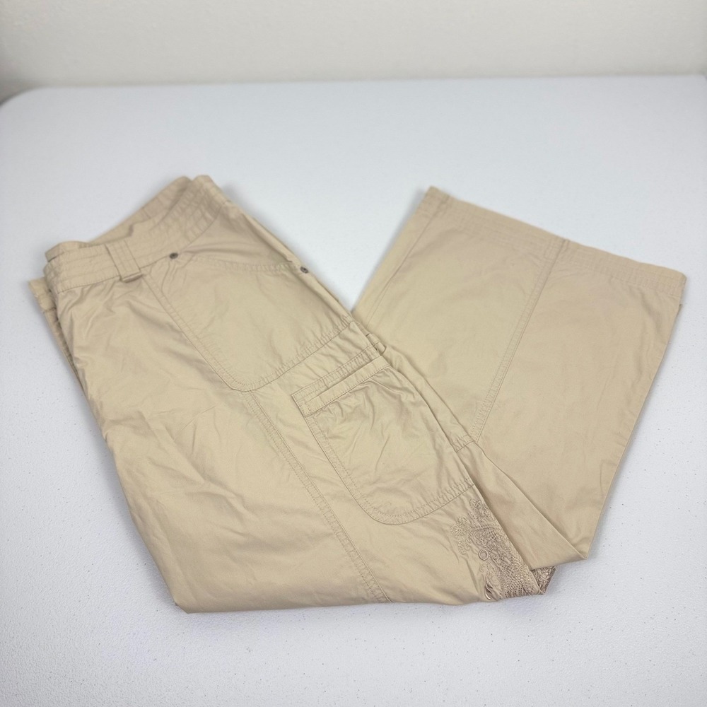 Bernardo Embroidered Floral Khaki Cargo Pants Size 12 Boho Utility Gorpcore Crop - Picture 5 of 7